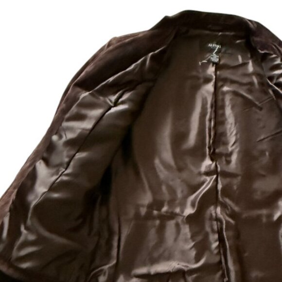 Alfani Genuine Leather Suede Chocolate Brown Tapered Fit Zip Up Blazer Jacket - Picture 8 of 11